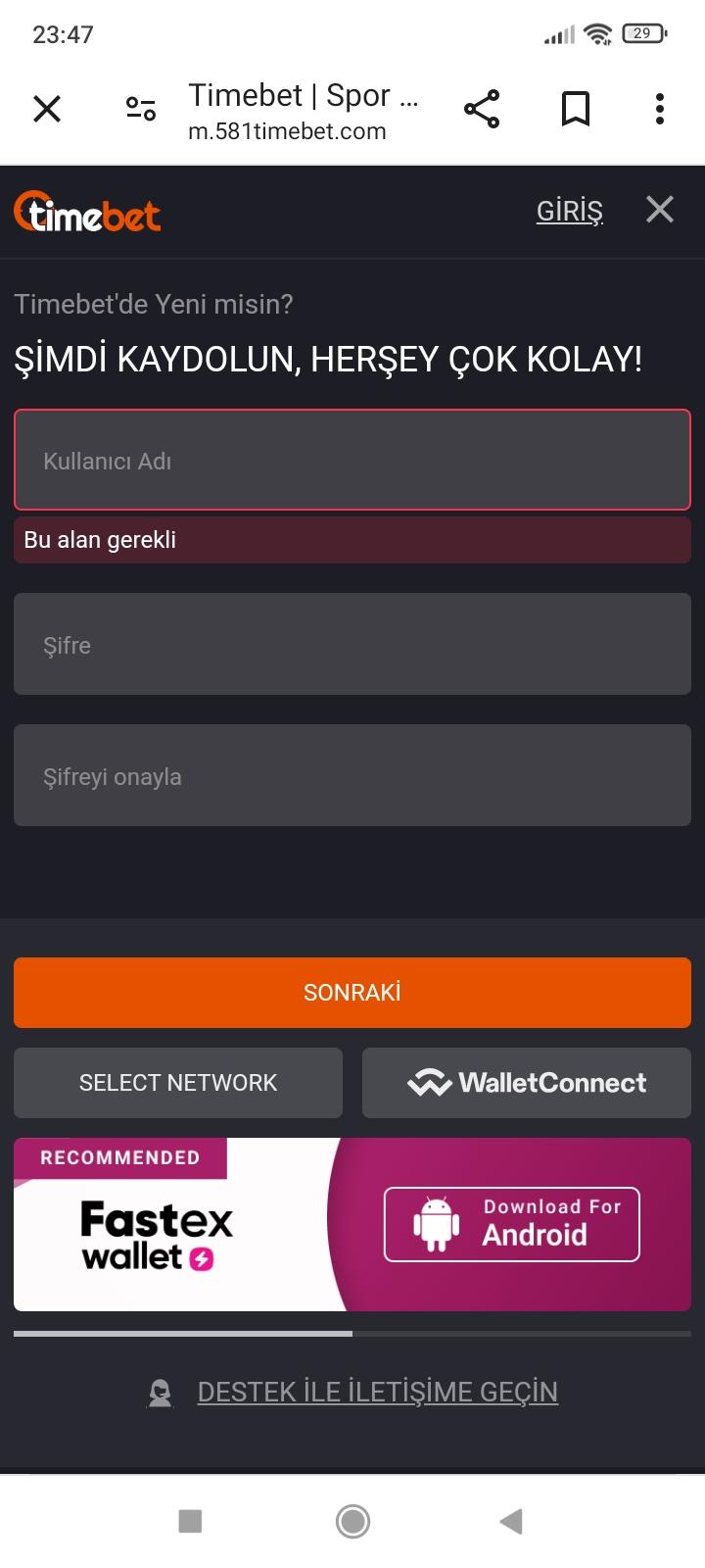 Timebet Üyelik Adımları